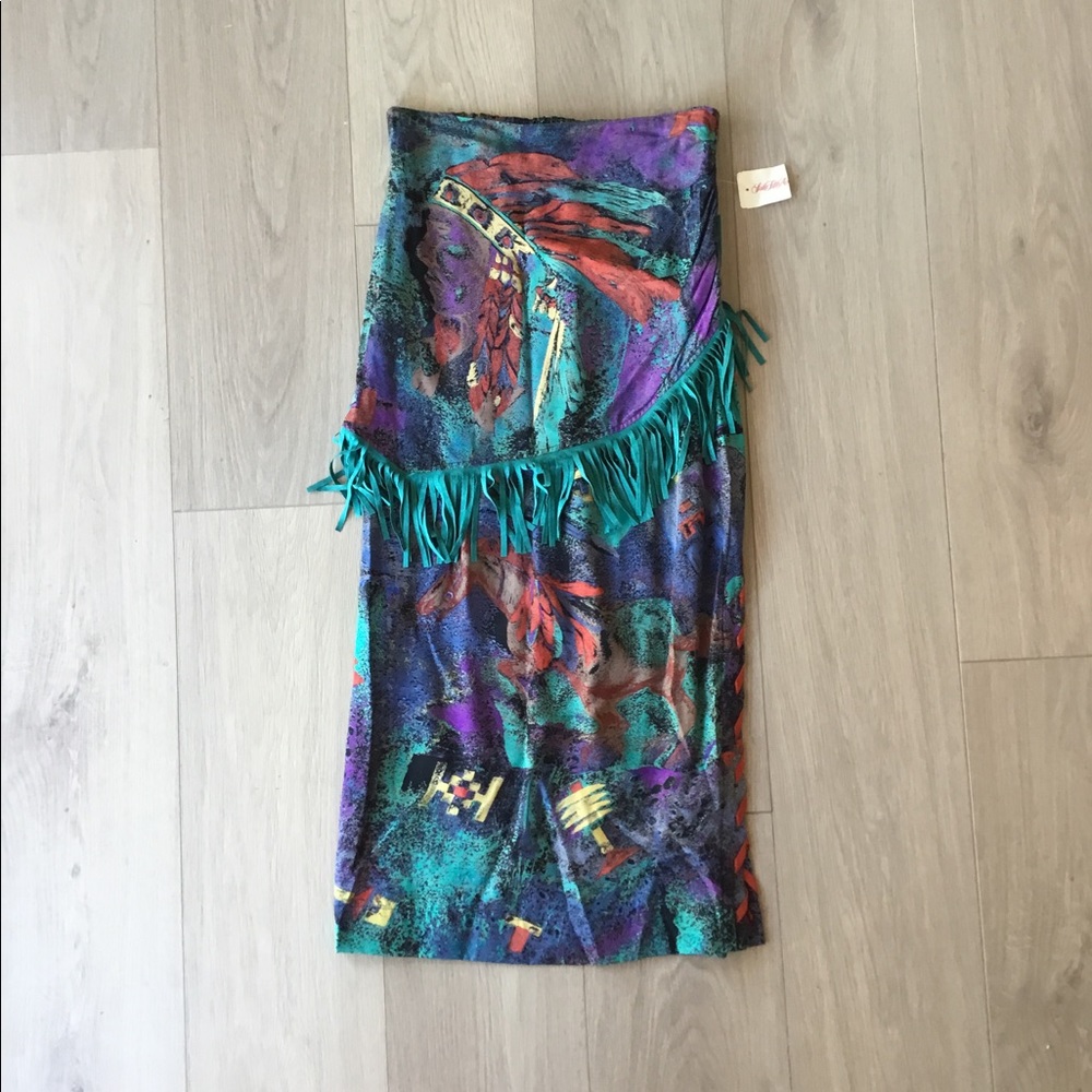 NWT Vintage Platinum By Dorothy Schoelen Western Fringe Skirt Size 8